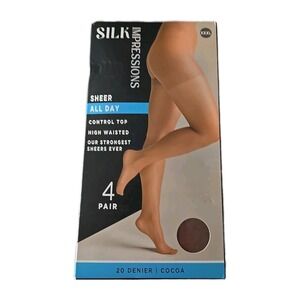 New Silk Impressions size XXXL Pantyhose Cocoa Sheer 4 Pair 20 Denier Control